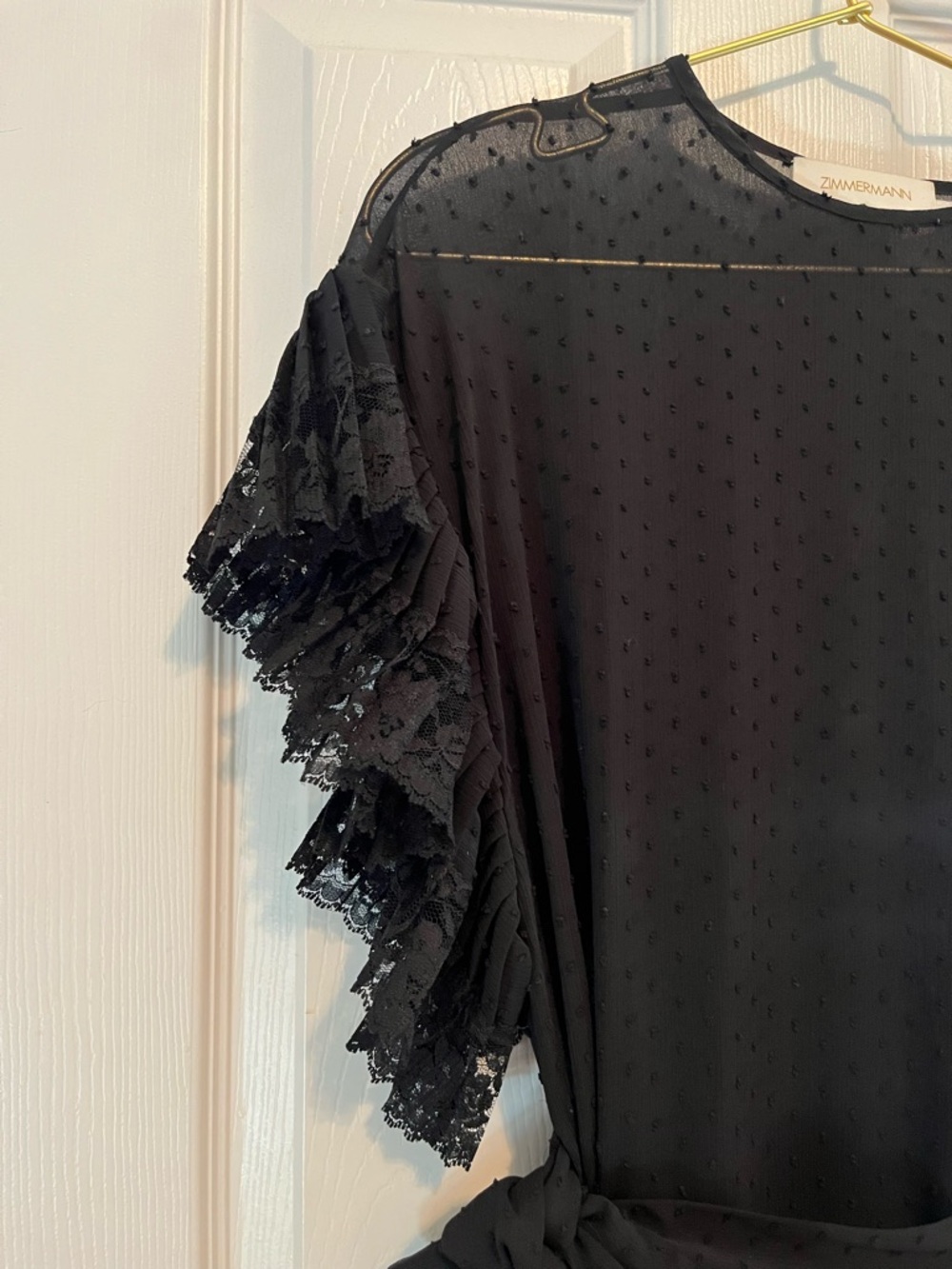 Zimmermann Espionage Frill Mini Dress Black Swiss Dot Lace Size 1 Rare - Picture 7 of 16